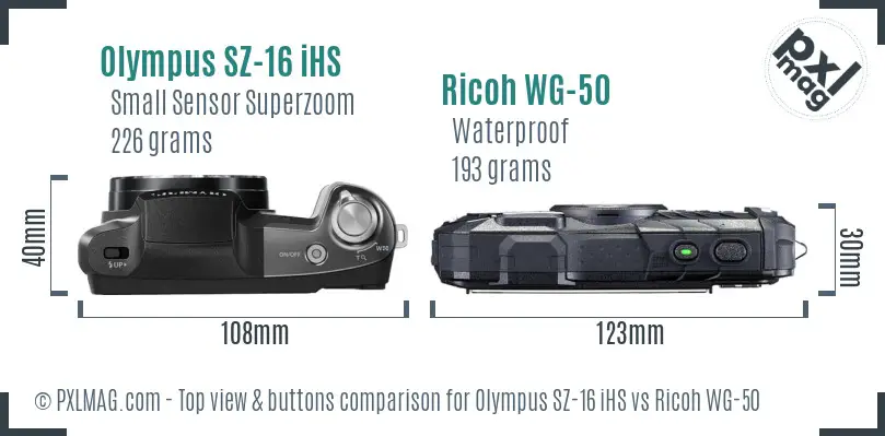 Olympus SZ-16 iHS vs Ricoh WG-50 top view buttons comparison