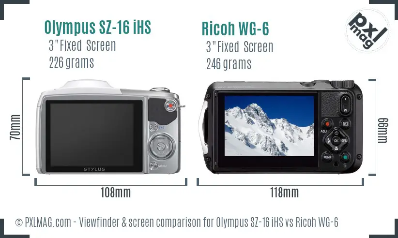Olympus SZ-16 iHS vs Ricoh WG-6 Screen and Viewfinder comparison