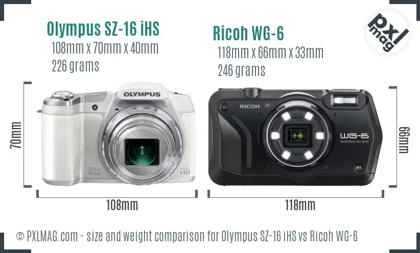 Olympus SZ-16 iHS vs Ricoh WG-6 size comparison
