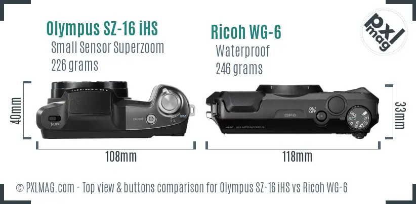 Olympus SZ-16 iHS vs Ricoh WG-6 top view buttons comparison