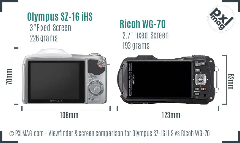 Olympus SZ-16 iHS vs Ricoh WG-70 Screen and Viewfinder comparison