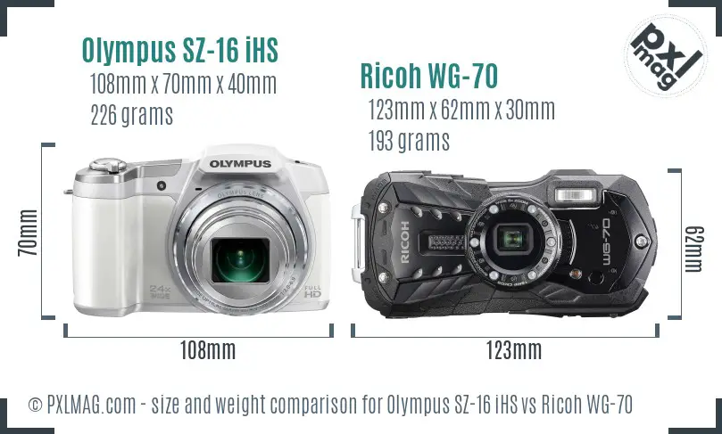 Olympus SZ-16 iHS vs Ricoh WG-70 size comparison