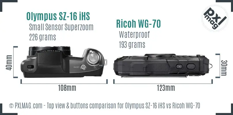 Olympus SZ-16 iHS vs Ricoh WG-70 top view buttons comparison