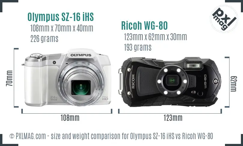 Olympus SZ-16 iHS vs Ricoh WG-80 size comparison