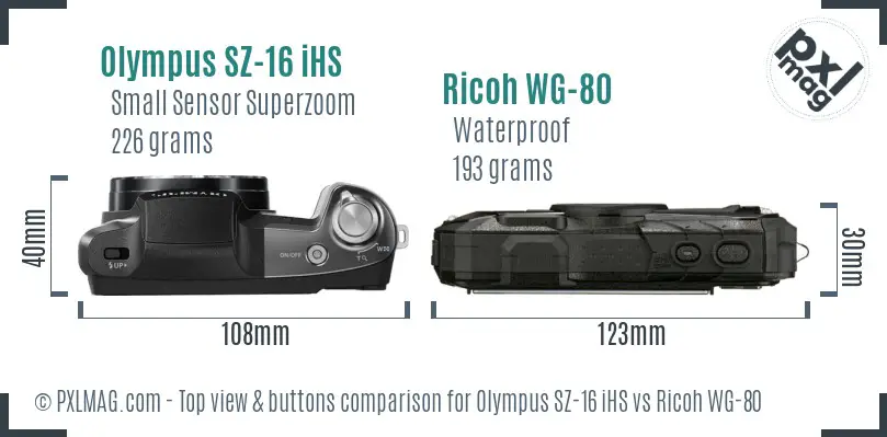 Olympus SZ-16 iHS vs Ricoh WG-80 top view buttons comparison