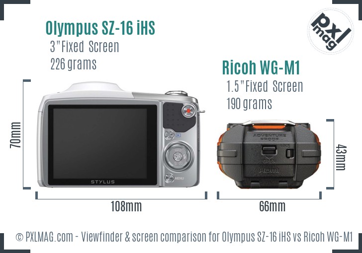 Olympus SZ-16 iHS vs Ricoh WG-M1 Screen and Viewfinder comparison