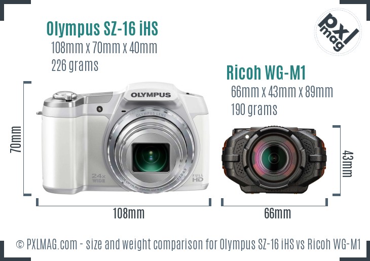 Olympus SZ-16 iHS vs Ricoh WG-M1 size comparison Olympus SZ-16 iHS vs Ricoh WG-M1 size comparison
