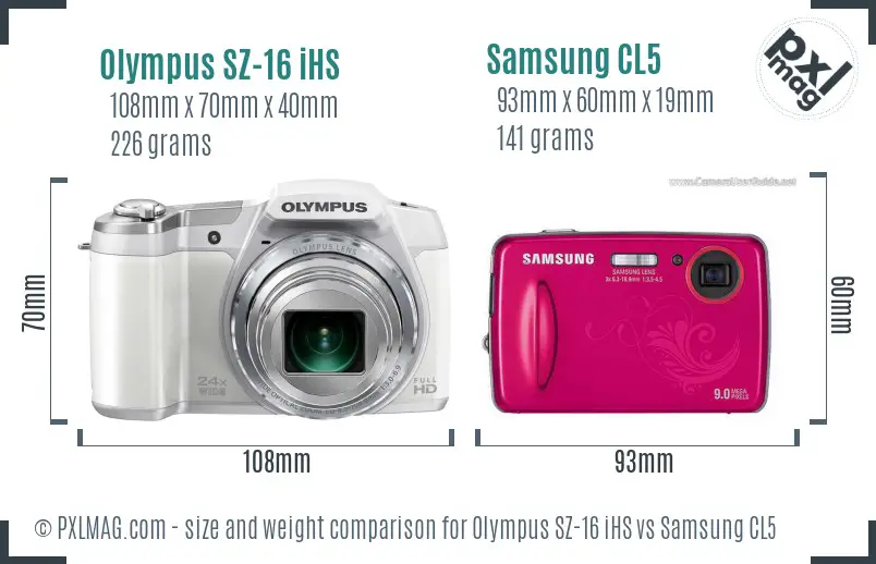 Olympus SZ-16 iHS vs Samsung CL5 size comparison