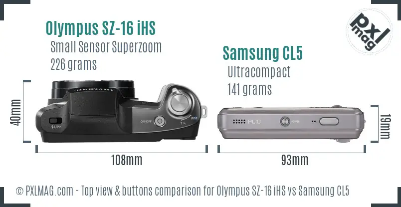 Olympus SZ-16 iHS vs Samsung CL5 top view buttons comparison