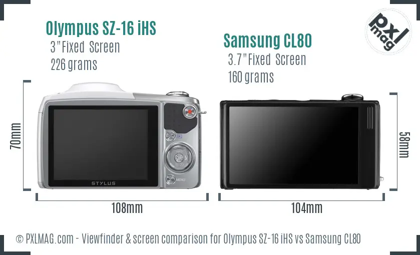 Olympus SZ-16 iHS vs Samsung CL80 Screen and Viewfinder comparison