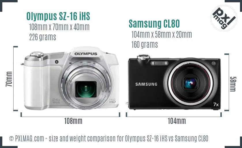 Olympus SZ-16 iHS vs Samsung CL80 size comparison