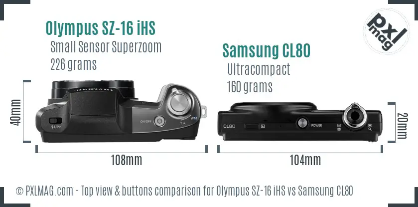 Olympus SZ-16 iHS vs Samsung CL80 top view buttons comparison