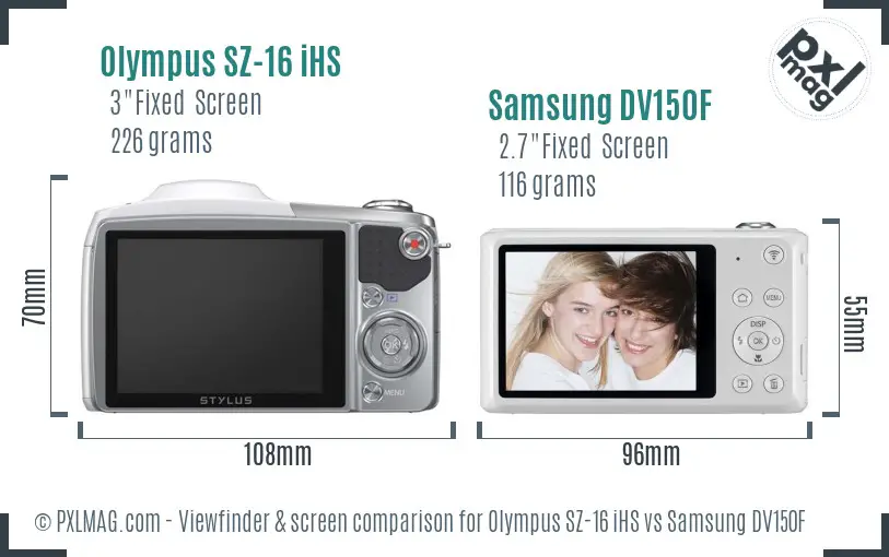 Olympus SZ-16 iHS vs Samsung DV150F Screen and Viewfinder comparison