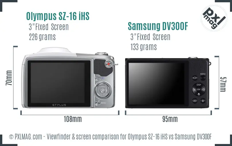 Olympus SZ-16 iHS vs Samsung DV300F Screen and Viewfinder comparison