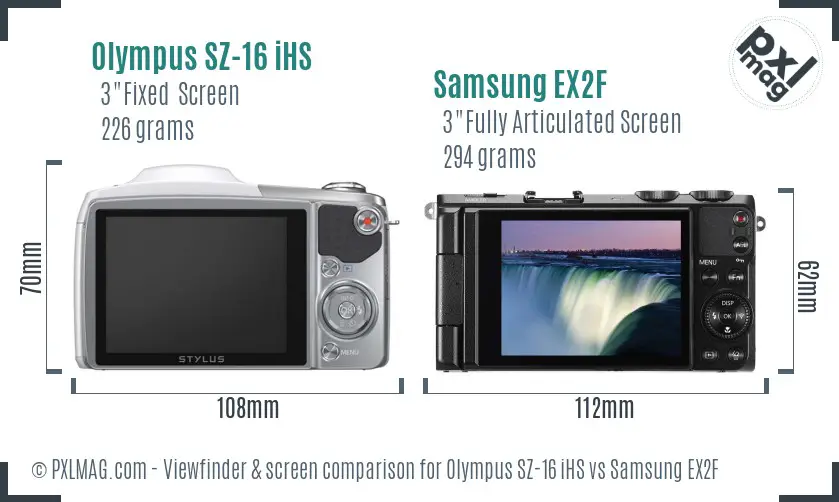 Olympus SZ-16 iHS vs Samsung EX2F Screen and Viewfinder comparison