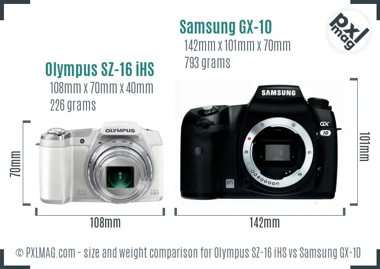 Olympus SZ-16 iHS vs Samsung GX-10 size comparison