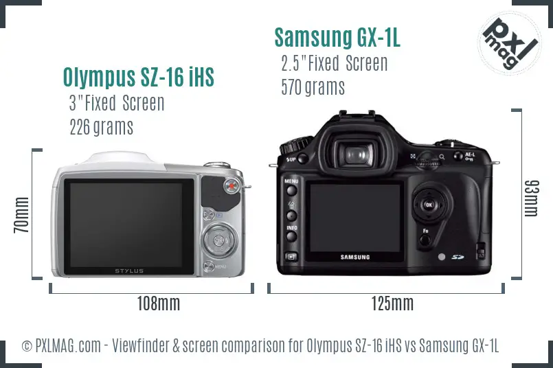 Olympus SZ-16 iHS vs Samsung GX-1L Screen and Viewfinder comparison