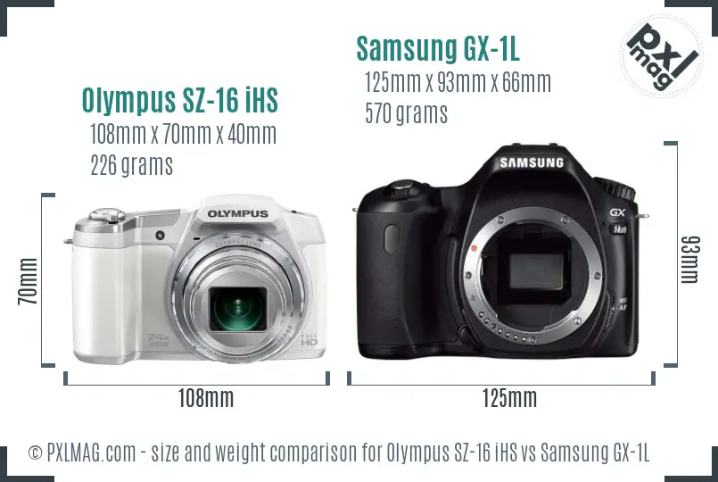Olympus SZ-16 iHS vs Samsung GX-1L size comparison