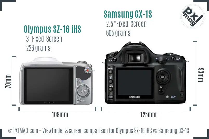 Olympus SZ-16 iHS vs Samsung GX-1S Screen and Viewfinder comparison