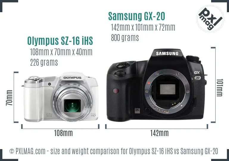 Olympus SZ-16 iHS vs Samsung GX-20 size comparison