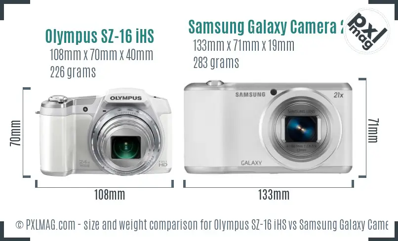 Olympus SZ-16 iHS vs Samsung Galaxy Camera 2 size comparison