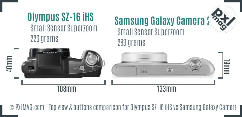 Olympus SZ-16 iHS vs Samsung Galaxy Camera 2 top view buttons comparison
