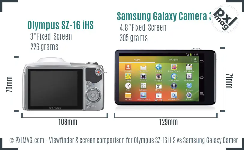 Olympus SZ-16 iHS vs Samsung Galaxy Camera 3G Screen and Viewfinder comparison Olympus SZ-16 iHS vs Samsung Galaxy Camera 3G Screen and Viewfinder comparison