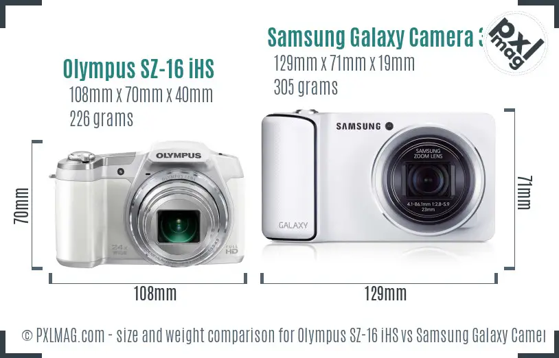 Olympus SZ-16 iHS vs Samsung Galaxy Camera 3G size comparison Olympus SZ-16 iHS vs Samsung Galaxy Camera 3G size comparison