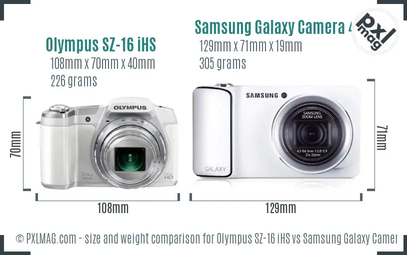 Olympus SZ-16 iHS vs Samsung Galaxy Camera 4G size comparison