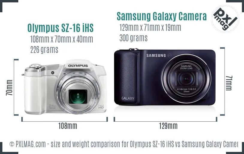 Olympus SZ-16 iHS vs Samsung Galaxy Camera size comparison