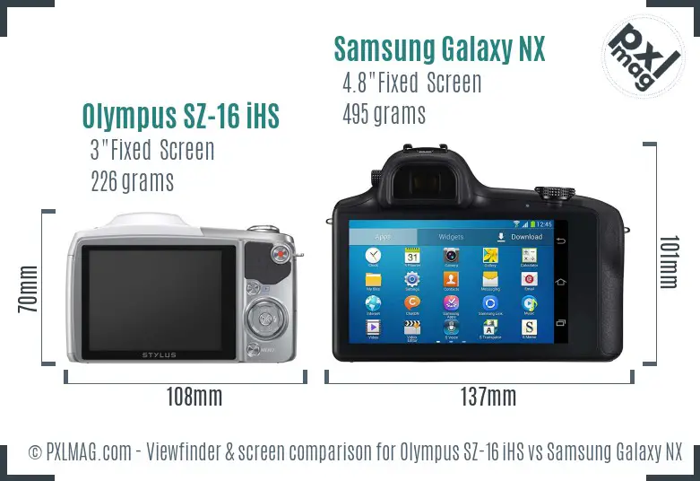 Olympus SZ-16 iHS vs Samsung Galaxy NX Screen and Viewfinder comparison