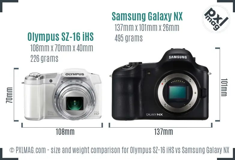 Olympus SZ-16 iHS vs Samsung Galaxy NX size comparison