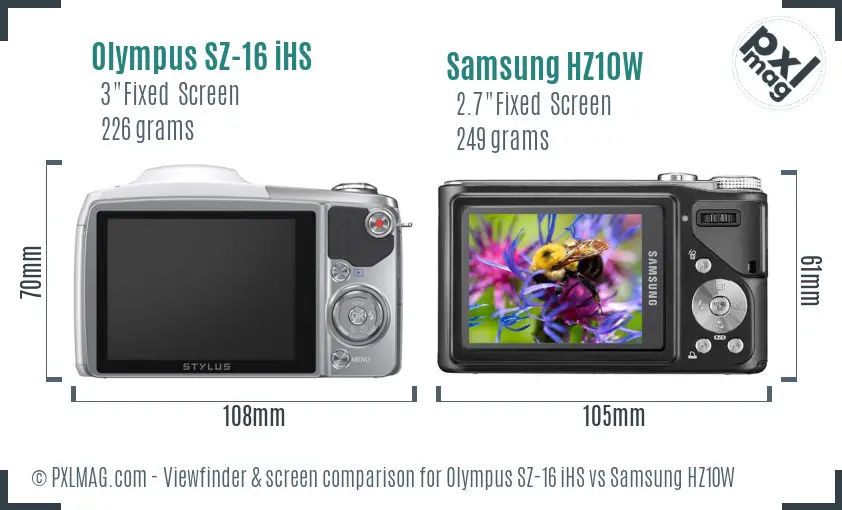Olympus SZ-16 iHS vs Samsung HZ10W Screen and Viewfinder comparison