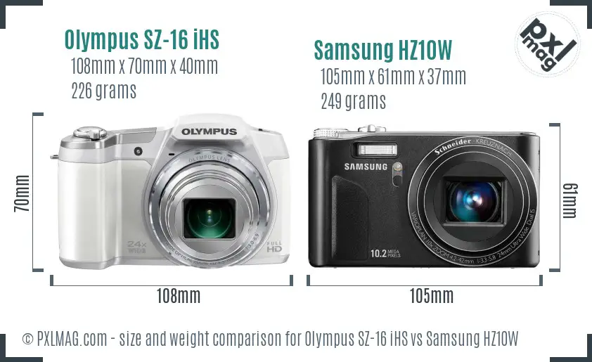 Olympus SZ-16 iHS vs Samsung HZ10W size comparison