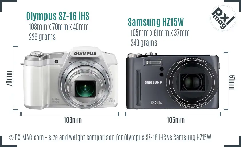 Olympus SZ-16 iHS vs Samsung HZ15W size comparison