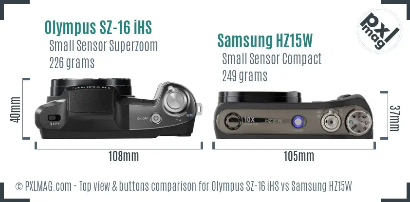 Olympus SZ-16 iHS vs Samsung HZ15W top view buttons comparison