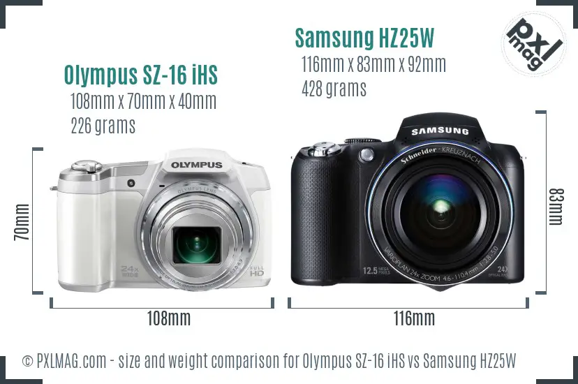 Olympus SZ-16 iHS vs Samsung HZ25W size comparison