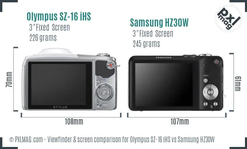 Olympus SZ-16 iHS vs Samsung HZ30W Screen and Viewfinder comparison