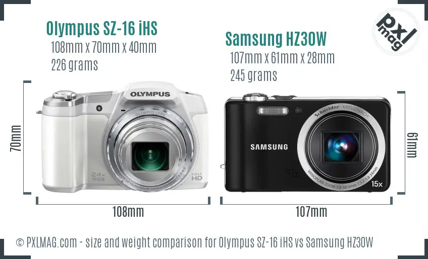 Olympus SZ-16 iHS vs Samsung HZ30W size comparison