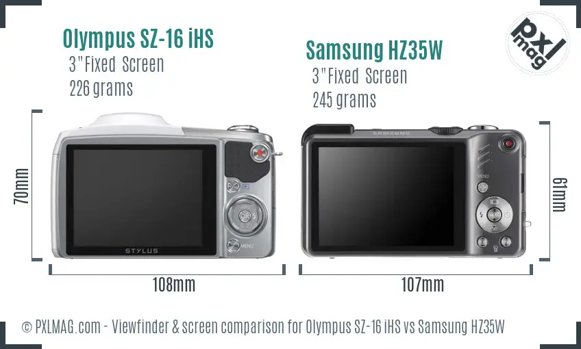 Olympus SZ-16 iHS vs Samsung HZ35W Screen and Viewfinder comparison