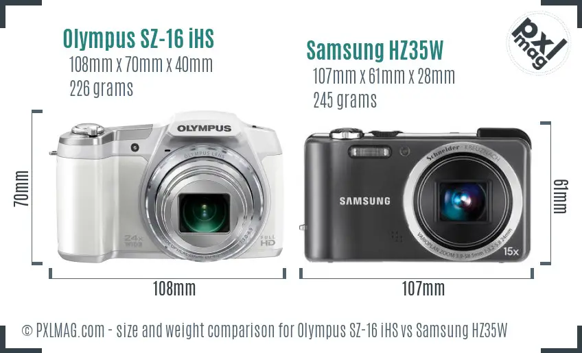 Olympus SZ-16 iHS vs Samsung HZ35W size comparison