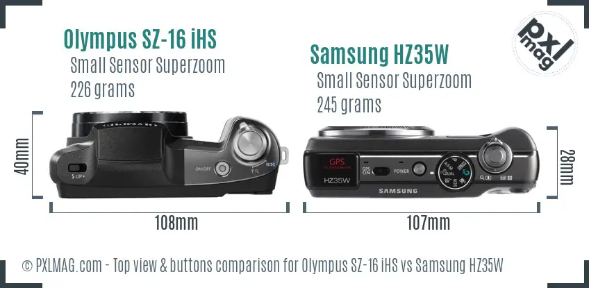 Olympus SZ-16 iHS vs Samsung HZ35W top view buttons comparison