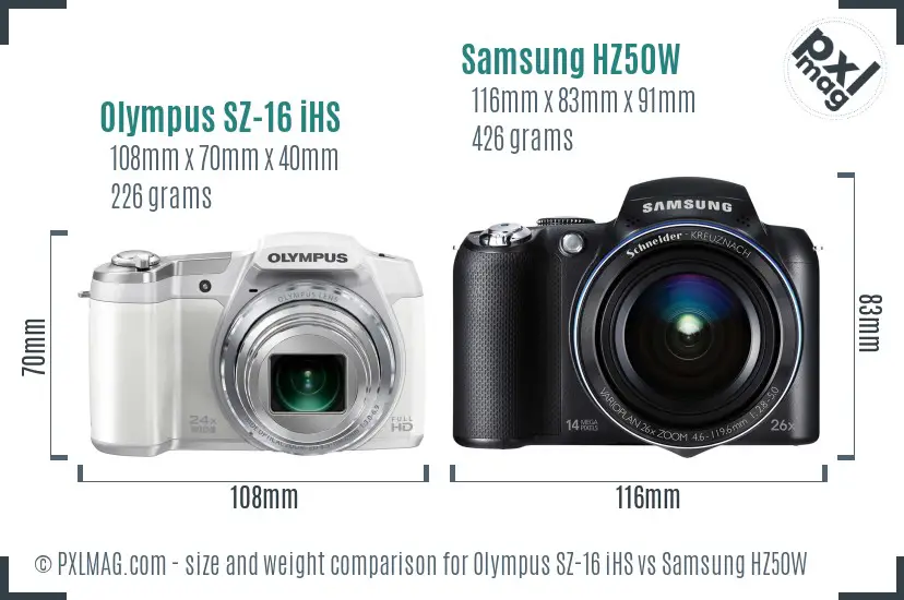 Olympus SZ-16 iHS vs Samsung HZ50W size comparison