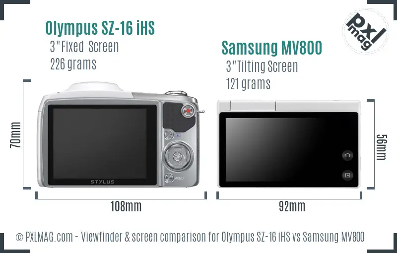 Olympus SZ-16 iHS vs Samsung MV800 Screen and Viewfinder comparison