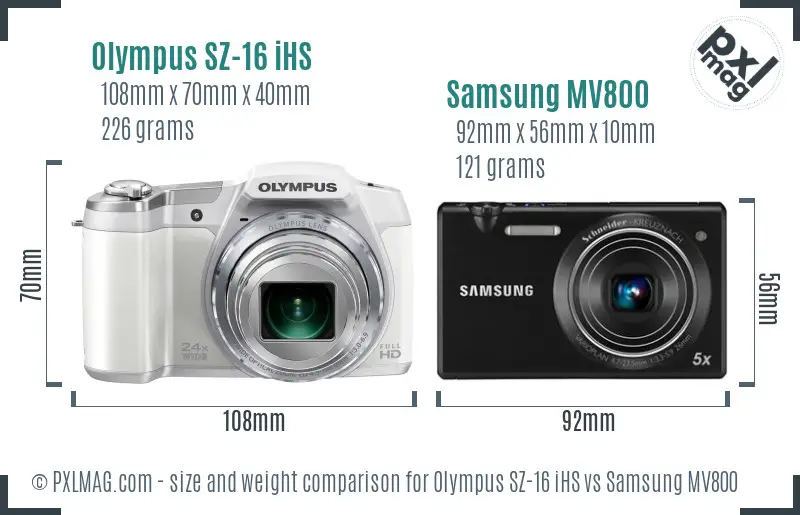 Olympus SZ-16 iHS vs Samsung MV800 size comparison