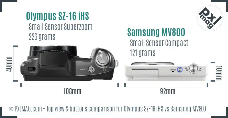 Olympus SZ-16 iHS vs Samsung MV800 top view buttons comparison