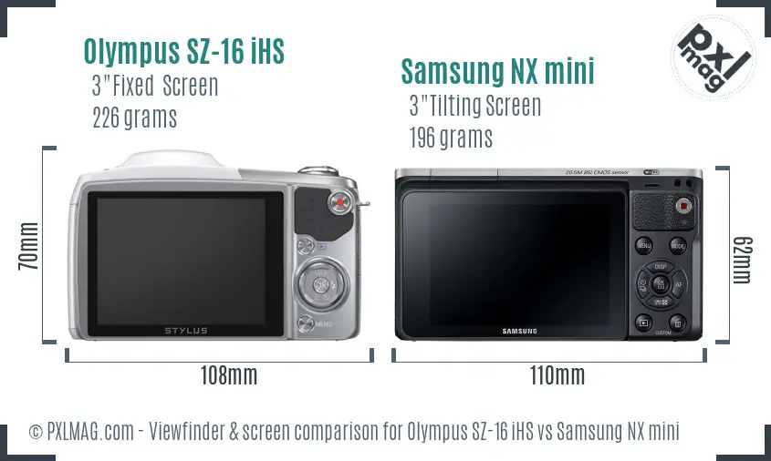 Olympus SZ-16 iHS vs Samsung NX mini Screen and Viewfinder comparison