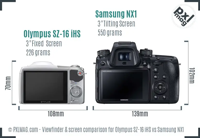 Olympus SZ-16 iHS vs Samsung NX1 Screen and Viewfinder comparison