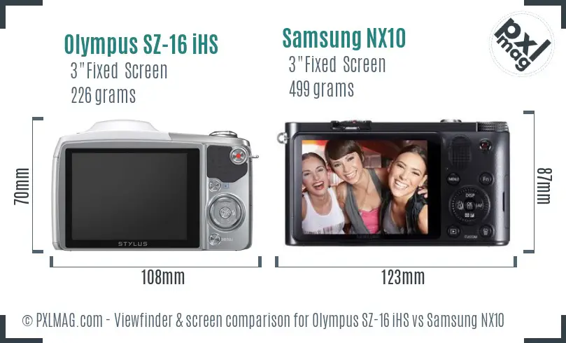 Olympus SZ-16 iHS vs Samsung NX10 Screen and Viewfinder comparison