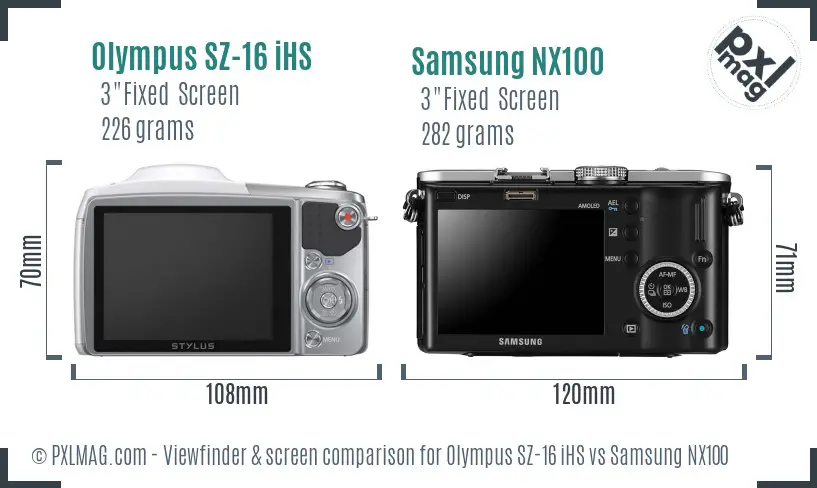 Olympus SZ-16 iHS vs Samsung NX100 Screen and Viewfinder comparison Olympus SZ-16 iHS vs Samsung NX100 Screen and Viewfinder comparison